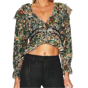 Free People Rudi Ruffle In‎ Night Garden Floral - Long Sleeve Top Size XS